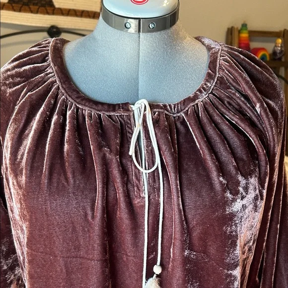Luxurious Velvet Women's Blouse in Rich Brown - Picture 2 of 10